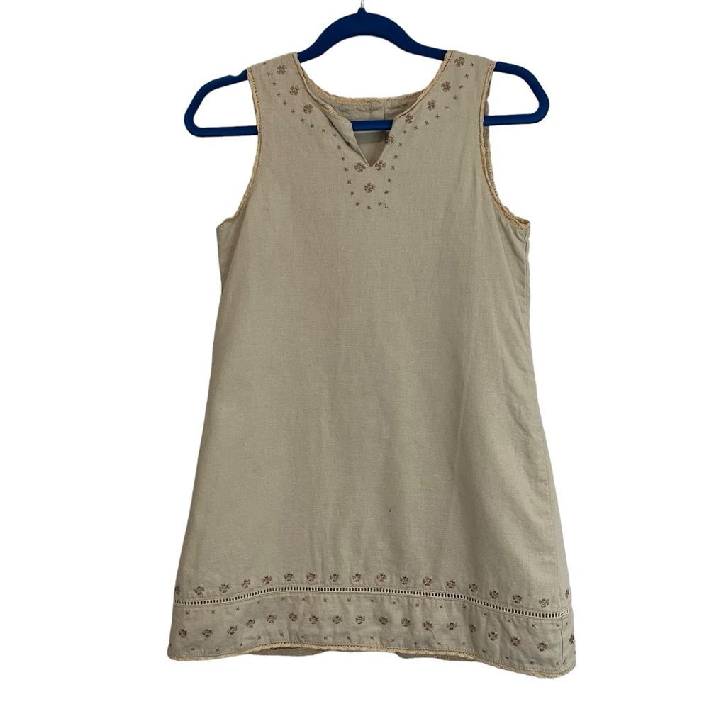 Country for Kids Tan Linen Blend Embroidered Sleeveless Dress Girls Size 5/6